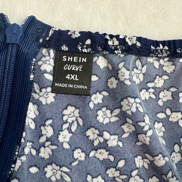 Shein Curve Floral Bohemian Maxi Dress With Puff Sleeves Navy & White  4XL - Picture 6 of 14